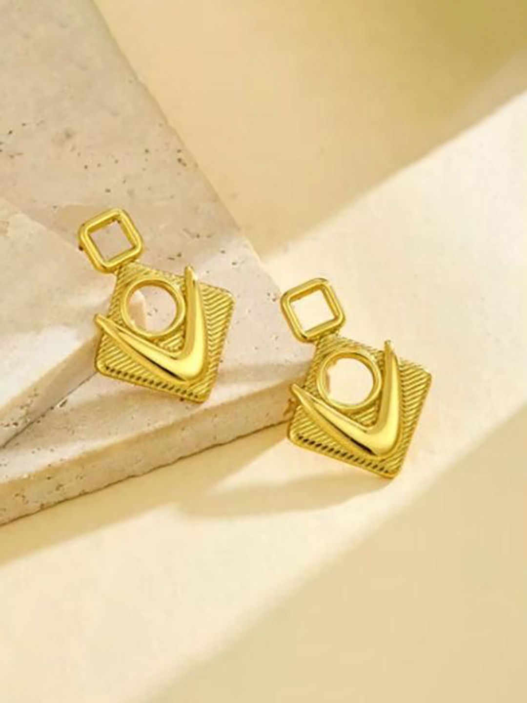DressBerry Stainless Steel 18K Gold-Plated Anti-Tarnish Geometric Shaped Drop Earrings-picture-12