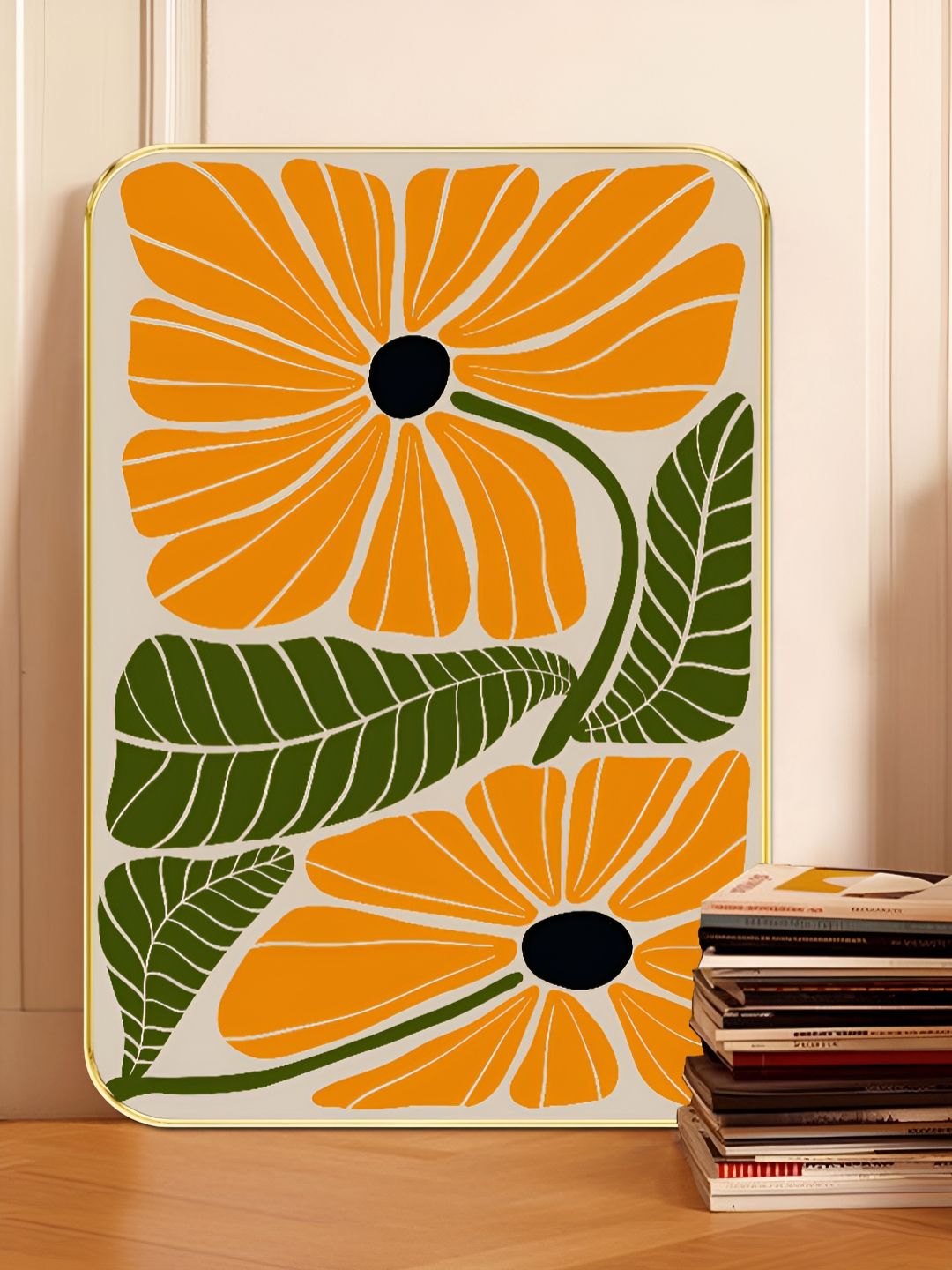 Livin'luxe Orange & Green Modern Abstract Floral Wall Art-picture-16