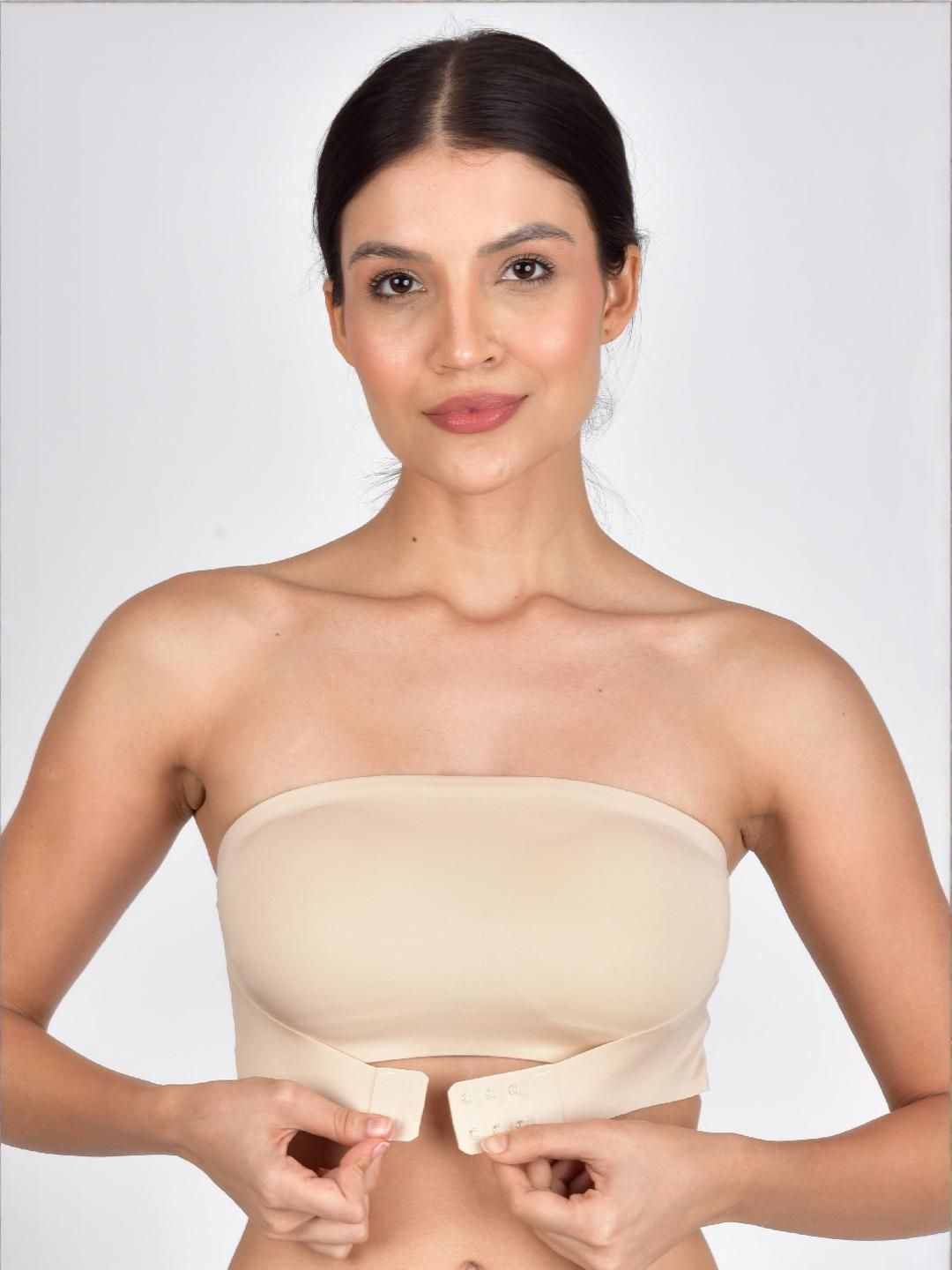 Tomkot Strapless Front-Closure Bandeau Bra Non Padded tube Bra for Women