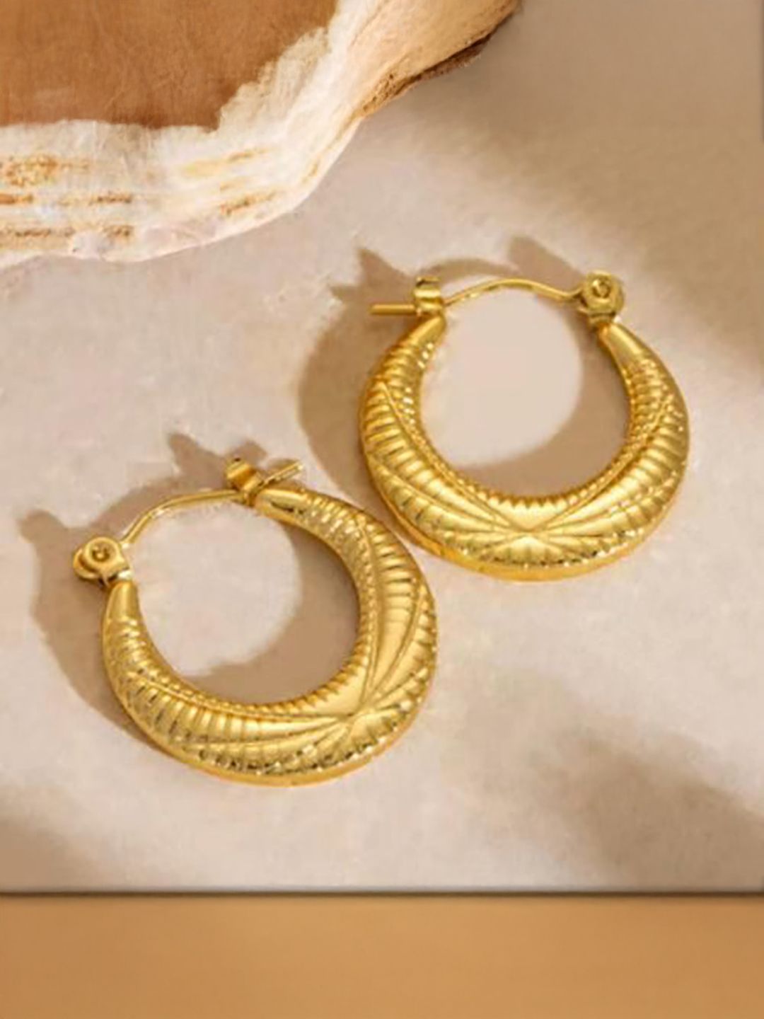 DressBerry Stainless Steel 18K Gold-Plated Circular Shaped Hoop Earrings-picture-33
