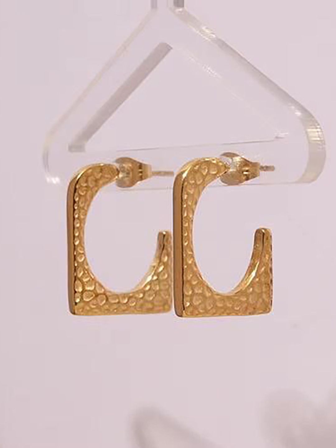 DressBerry Stainless Steel 18K Gold-Plated Geometric Shaped Half Hoop Earrings-picture-13