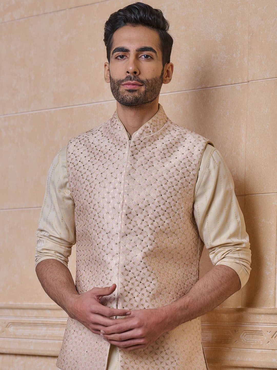 Tasva Woven Design Embellished Brocade Bundi Nehru Jacket-picture-51