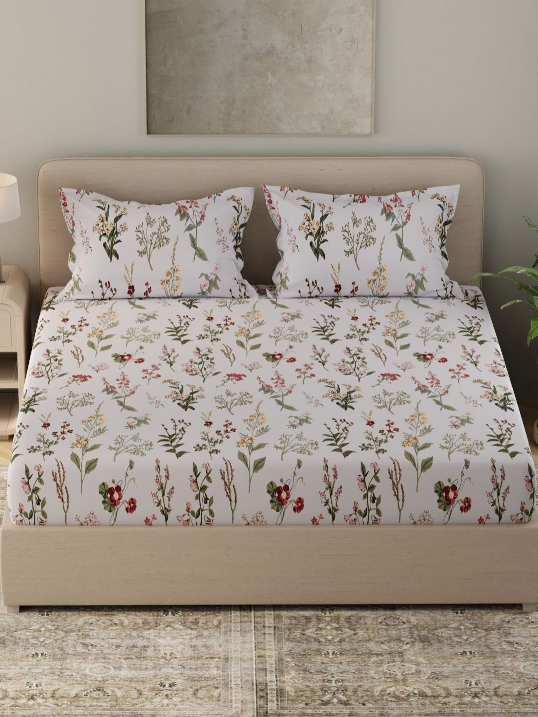 Huesland White & Yellow Printed Cotton 210 TC Single Bedsheet Set 2.23 m x 1.39 m-image-45