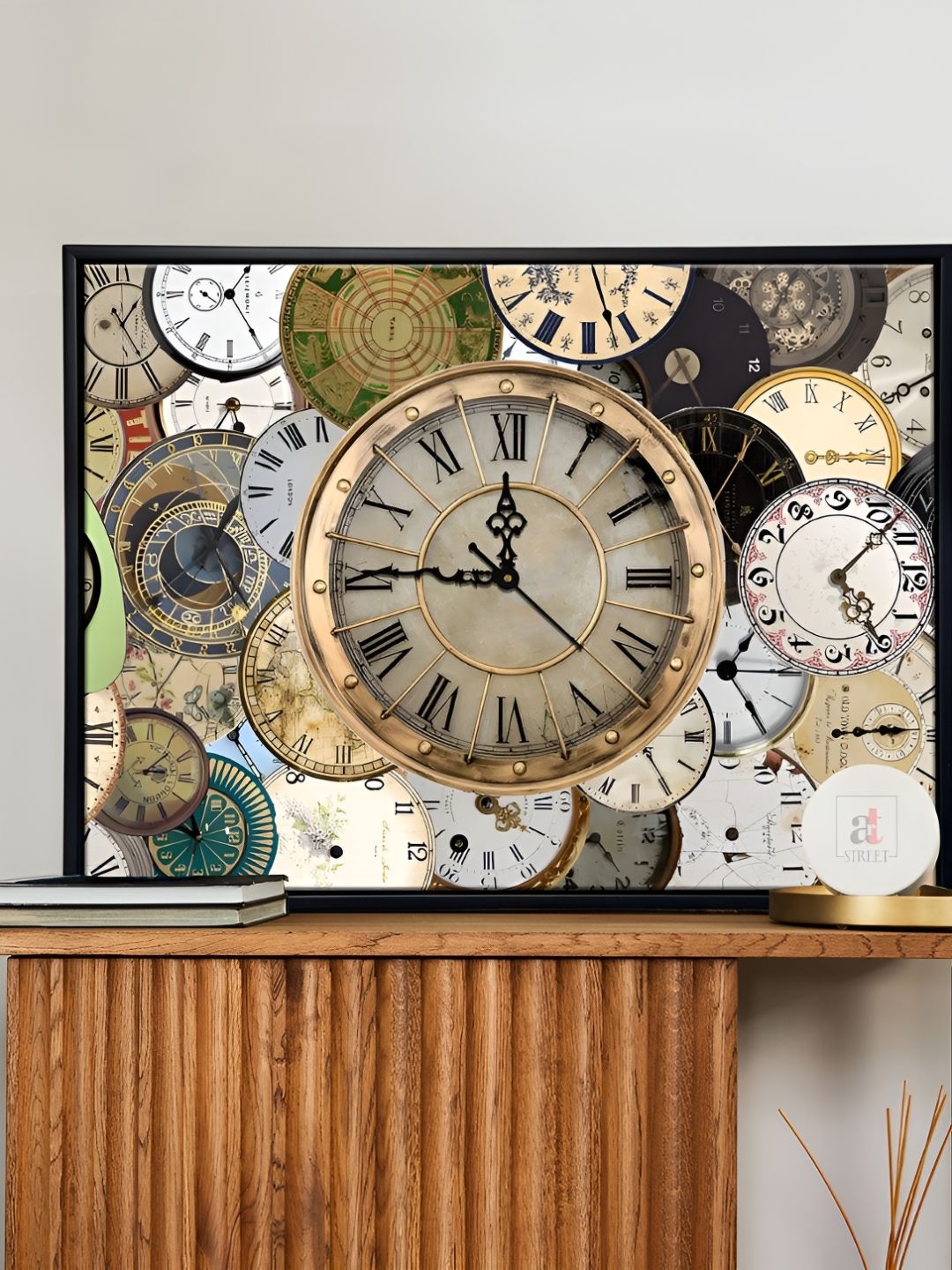 Art Street Beige Abstract Canvas Wall Art with Clock-picture-24