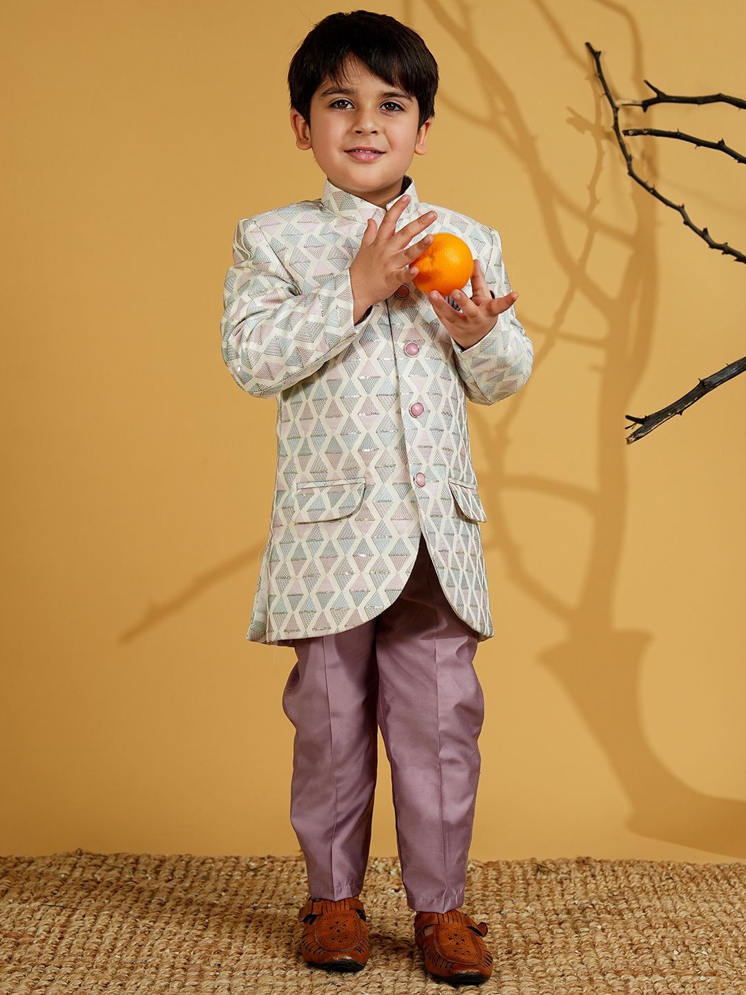 Aj DEZInES Boys Embroidered Mandarin Collar Sherwani Set-picture-34