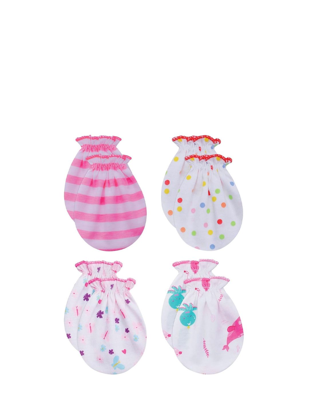 CUTEABLY Infants Pack Of 4 Printed Organic Cotton Mittens-picture-18