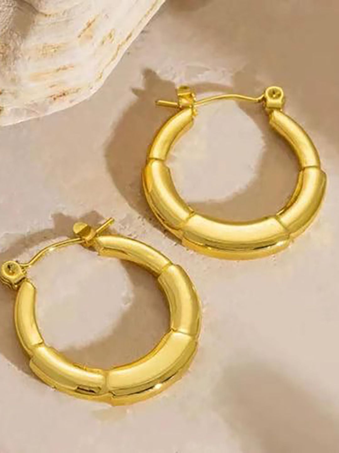 DressBerry Stainless Steel 18K Gold-Plated Circular Shaped Hoop Earrings-picture-16