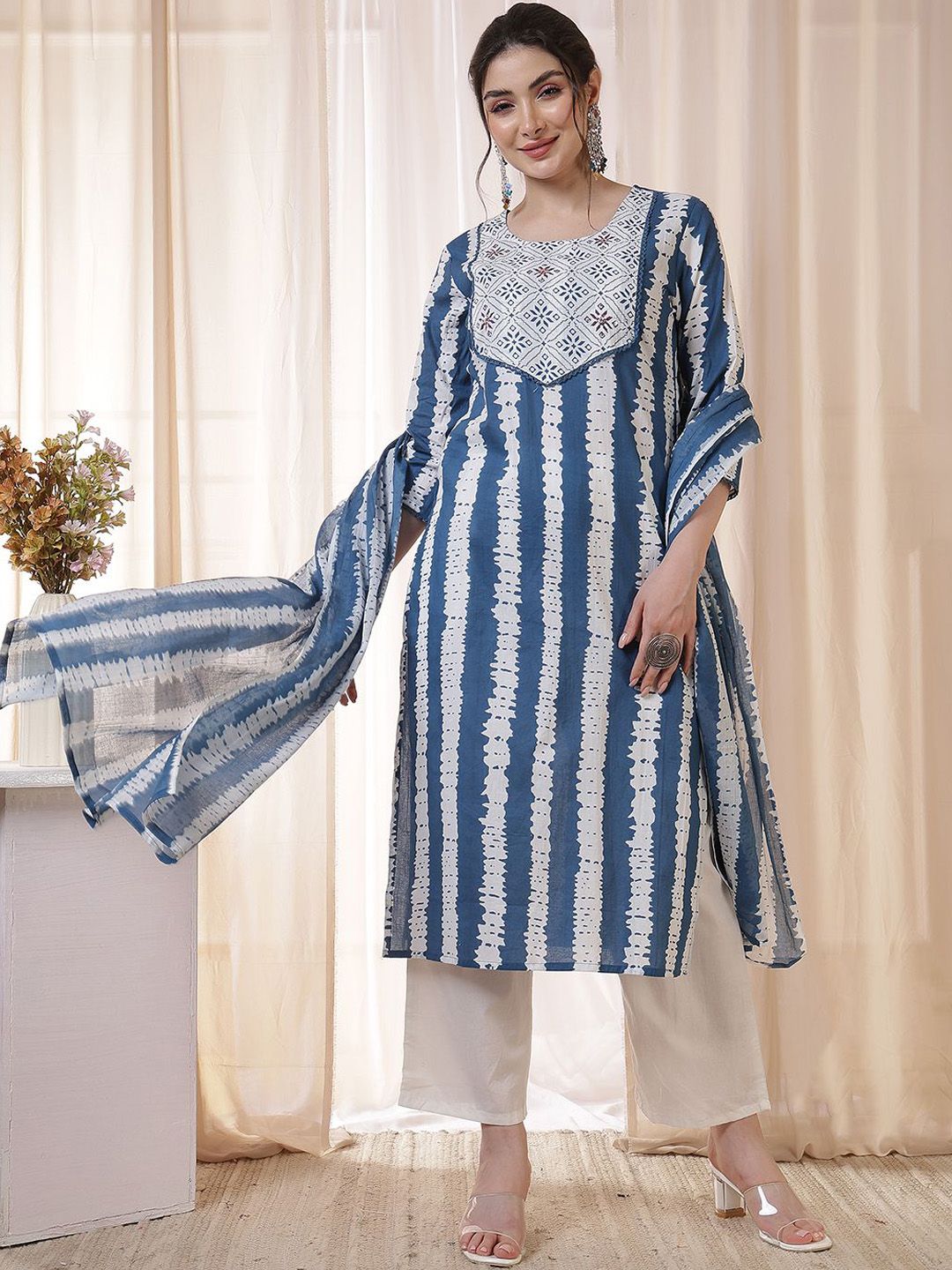 Anouk Women Ethnic Motifs Printed Regular Pure Cotton Kurta with Trousers & Dupatta