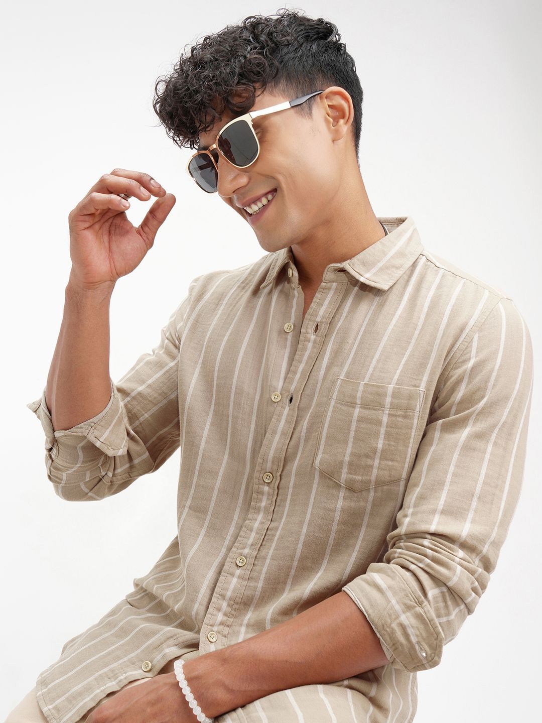 HIGHLANDER Men Vertical Striped Spread Collar Cotton Casual Shirt-picture-46