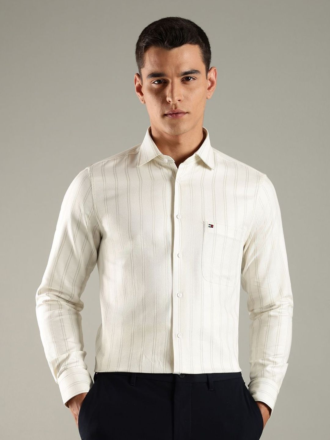 Tommy Hilfiger Striped Spread Collar Regular Fit Pure Cotton Casual Shirt-image-8