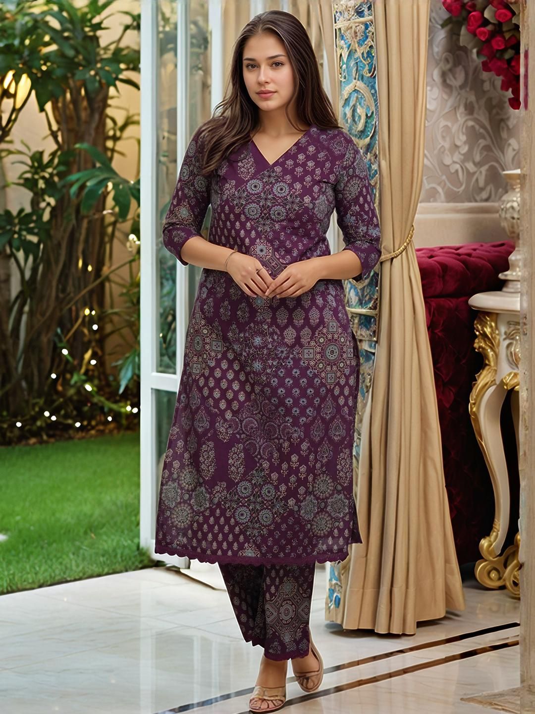 Aaghnya Women Maroon Kurta Sets