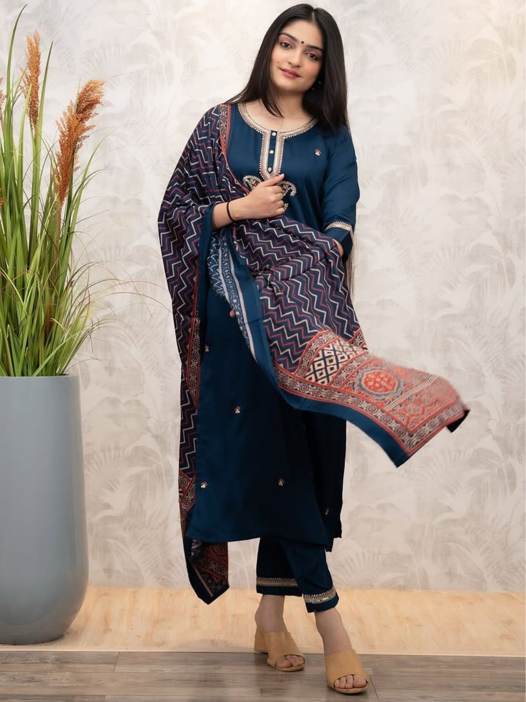 KALINI Women Ethnic Motifs Embroidered Kurta with Trousers & Dupatta