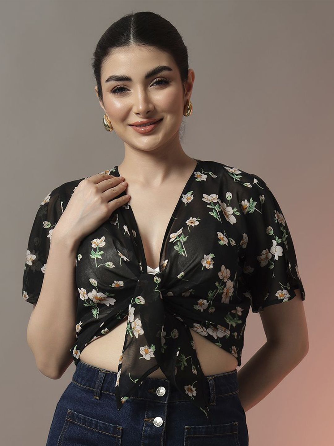 CORSICA Floral Printed Cropped Front Tie-Up Shrug-picture-27