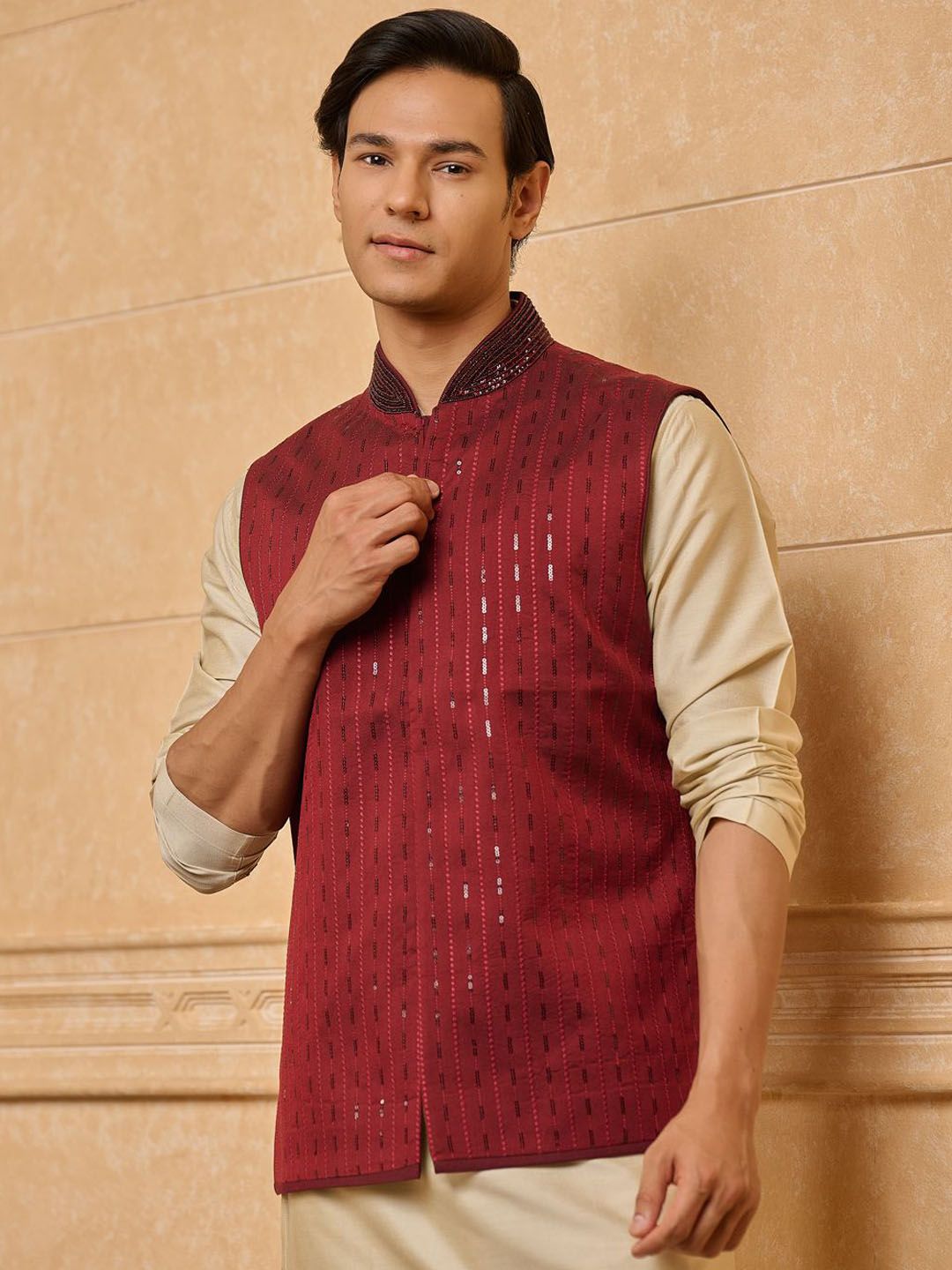 Tasva All Over Embroidered Woven Nehru Jacket-picture-44