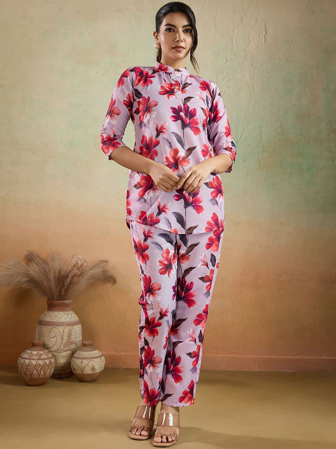 Women Basket Women Floral Printed Regular Pure Cotton Kurti with Trousers