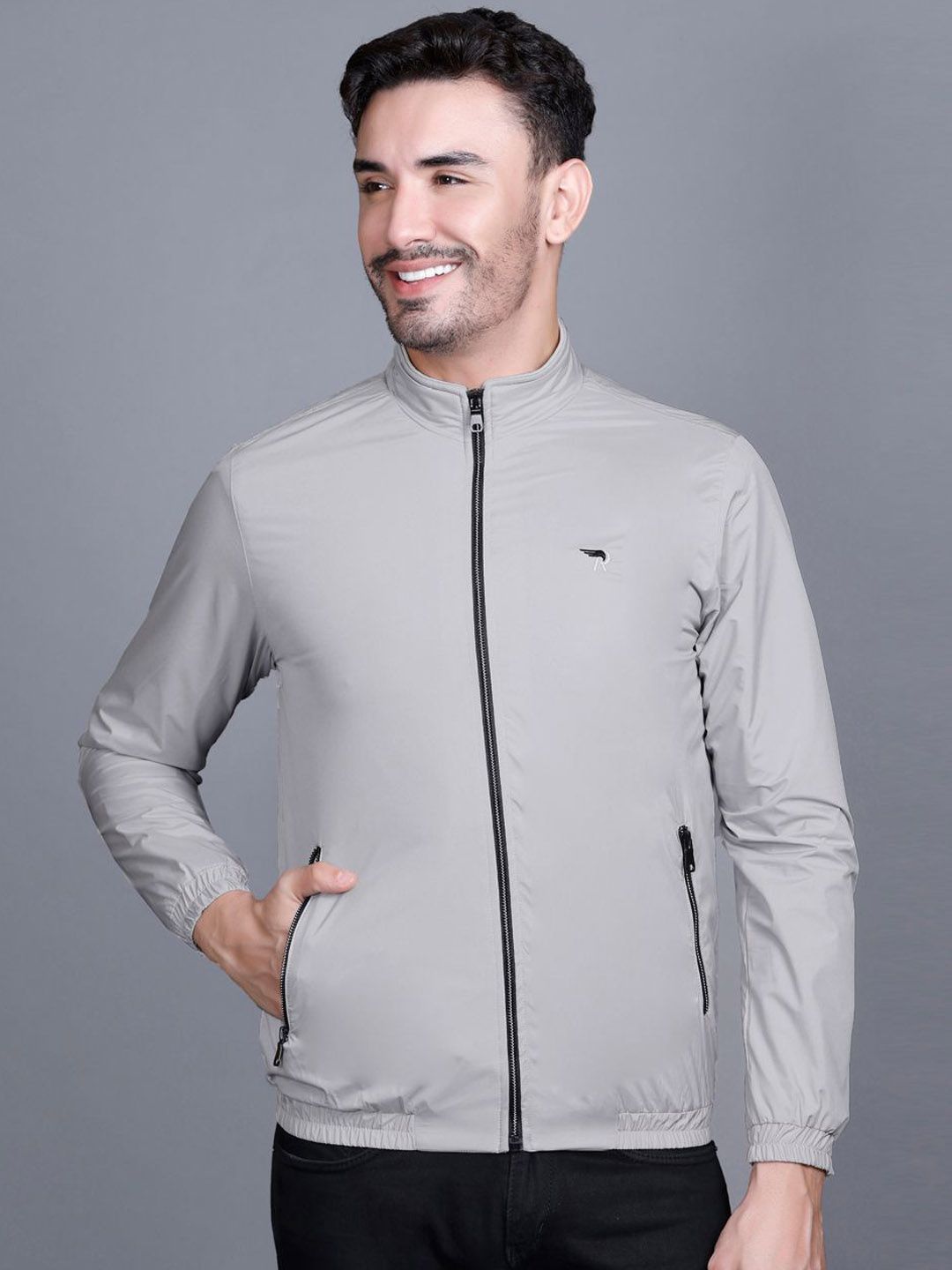 Rare Times Men Stand Collar Solid Lightweight Sporty Jacket-picture-10