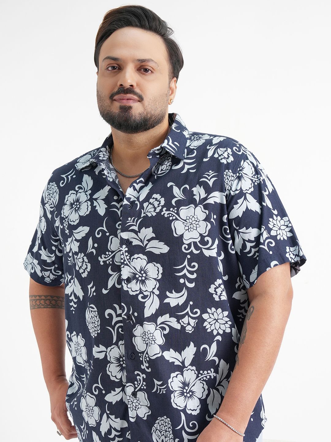 HIGHLANDER Plus Size Slim Fit Floral Printed Spread Collar Cotton Shirt-picture-41