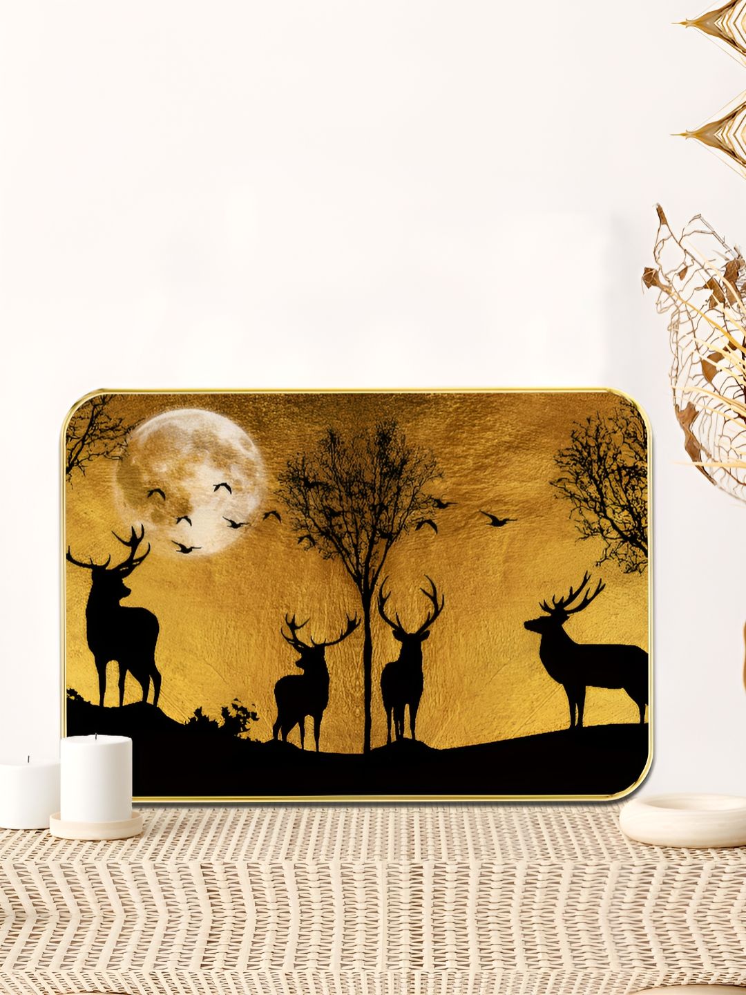 Livin'luxe Black & Gold-Toned Deer Landscape Rectangle Wall Art-picture-21