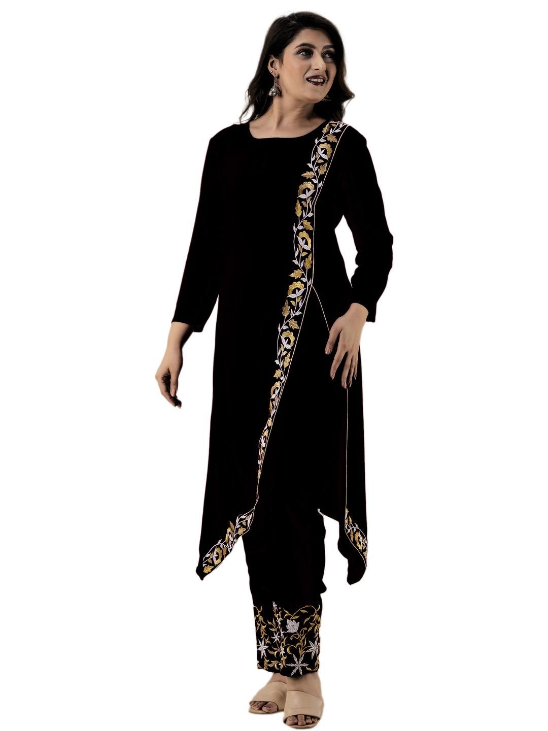 RA Creation Women Mustard Embroidered Viscose Rayon Kurta Sets