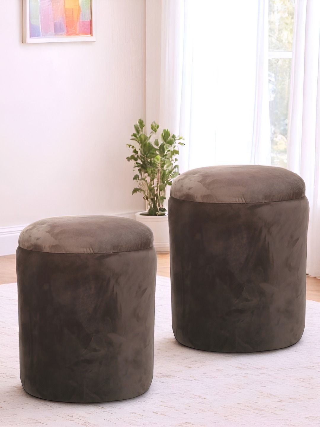 Ikiriya Pack Of 2 Brown Wooden Round Ottomans-picture-54