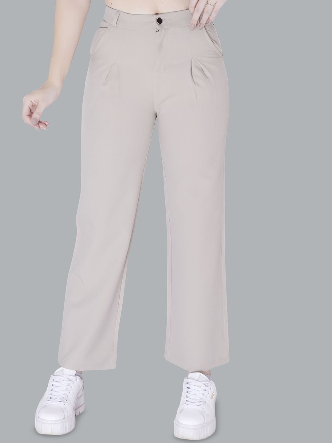 DIVISIVE Women Relaxed Straight Fit Easy Wash Pleated Trousers-picture-26
