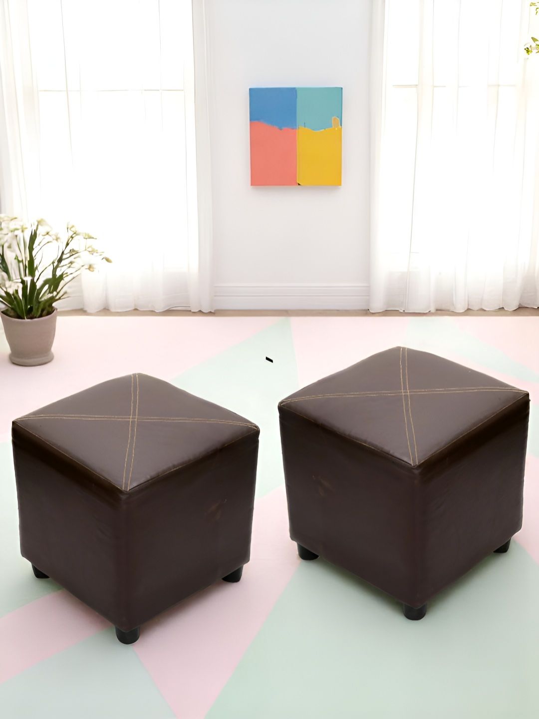 Ikiriya Pack Of 2 Brown Wooden Square Ottomans-image-46