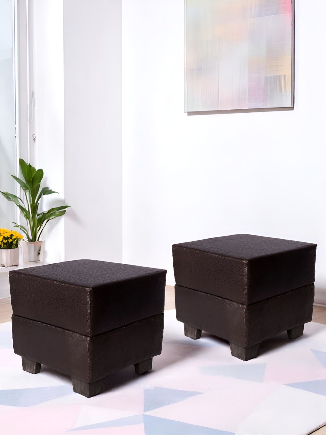 Ikiriya Pack Of 2 Brown Wooden Square Ottomans-image-47