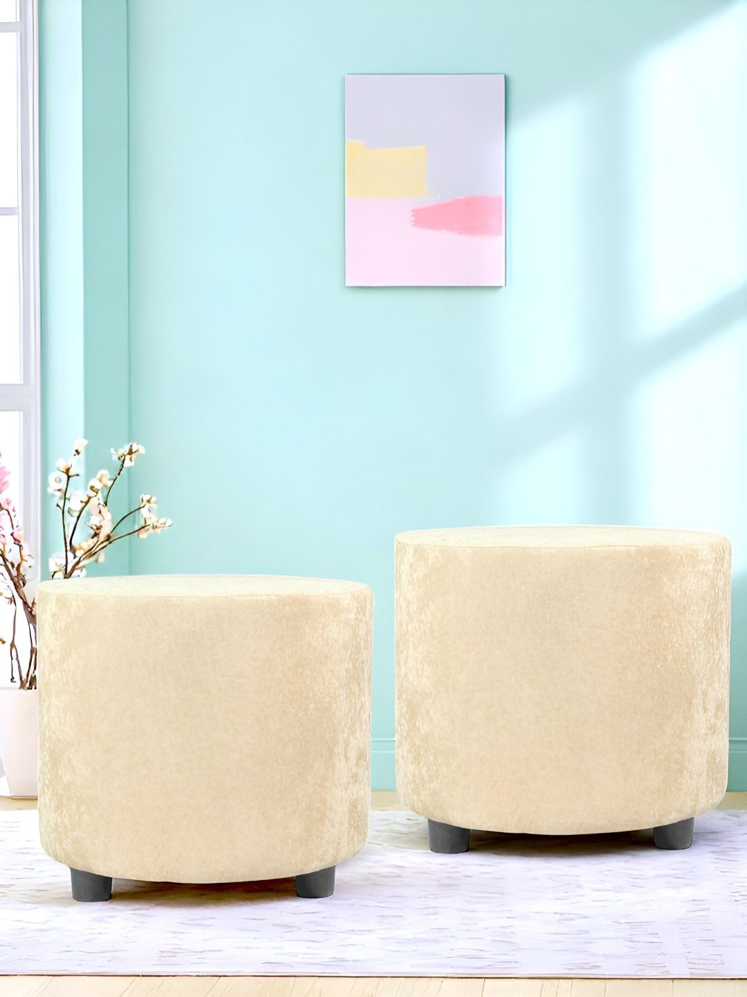 Ikiriya Pack Of 2 Beige Wooden Round Ottomans-image-48