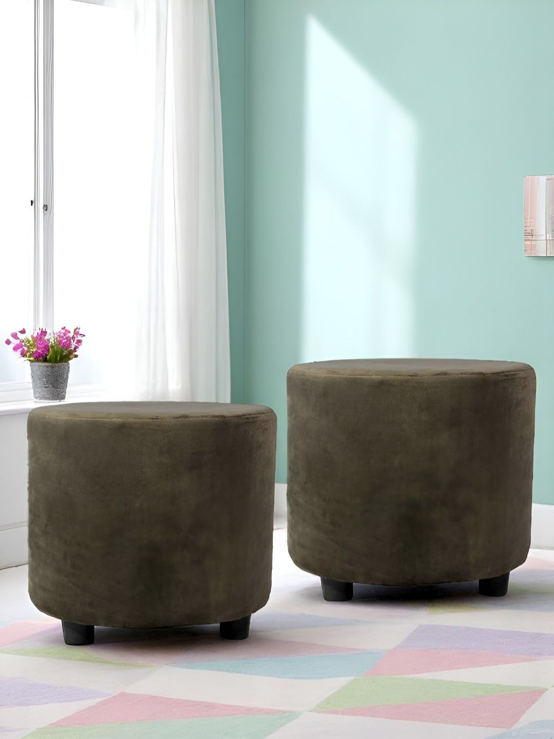 Ikiriya Pack Of 2 Brown Wooden Round Ottomans-image-47