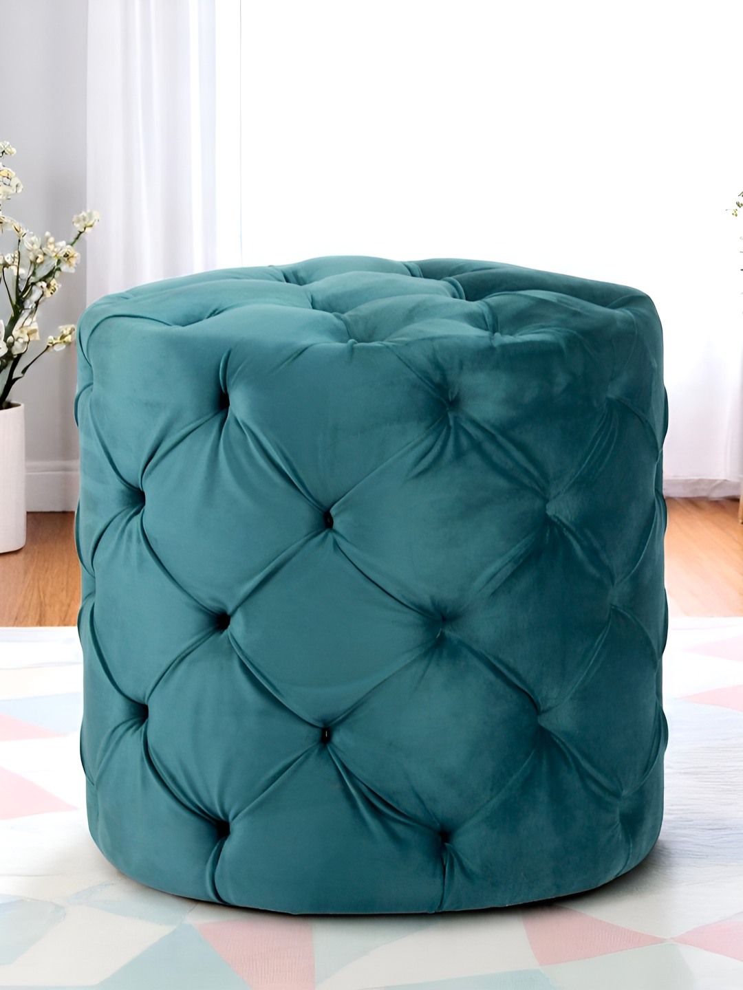 Ikiriya Turquoise Blue Wooden Round Ottomans-image-26