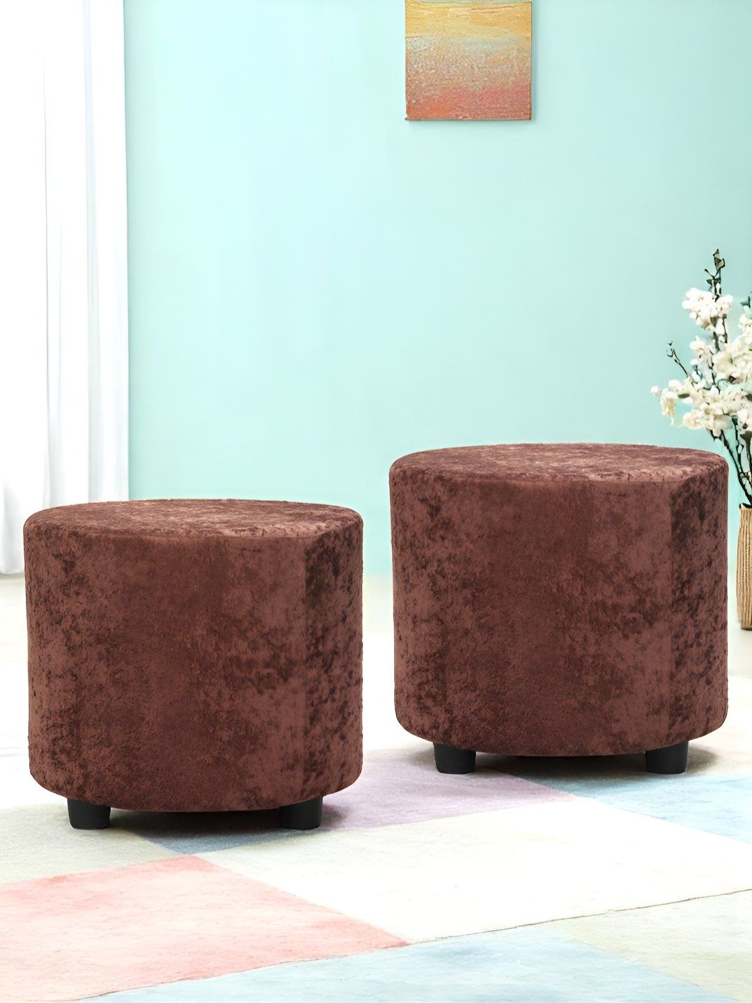 Ikiriya Pack Of 2 Brown Wooden Round Ottomans-image-49