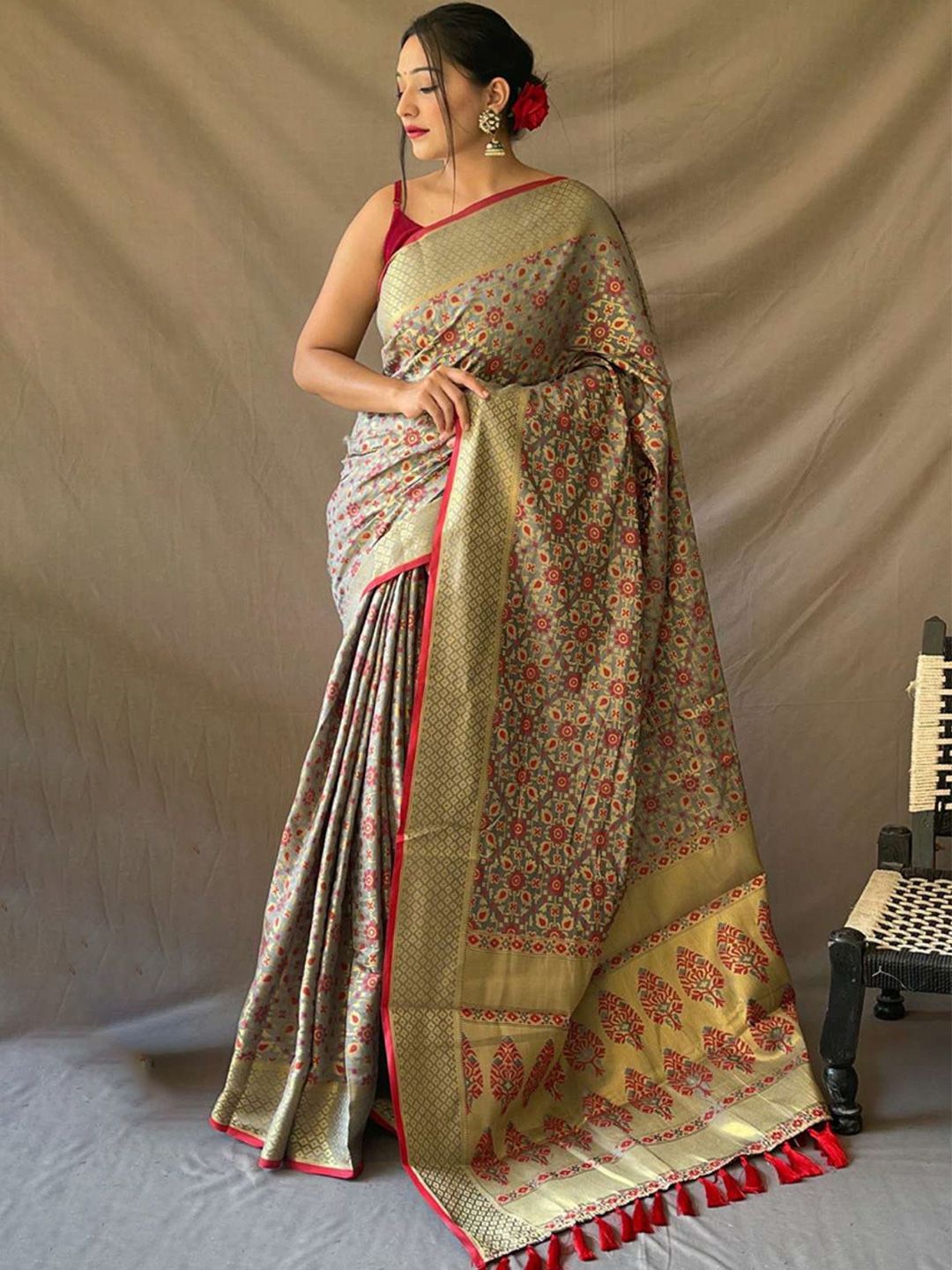 all about you Woven Design Zari Pure Silk Patola Saree-image-39