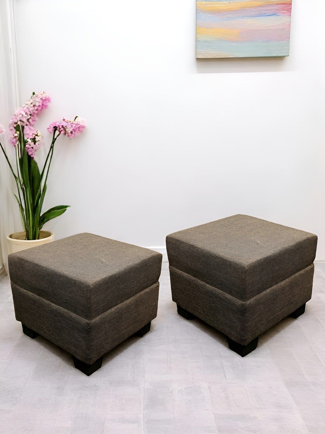 Ikiriya Pack Of 2 Brown Wooden Square Ottomans-image-48