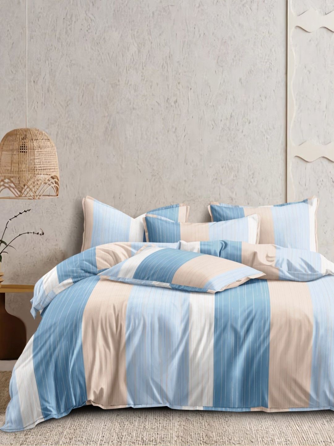 Myntra Elegant Homes Blue & White Striped 350 TC King Bedsheet Set 2.70 m x 2.60 m-picture-50