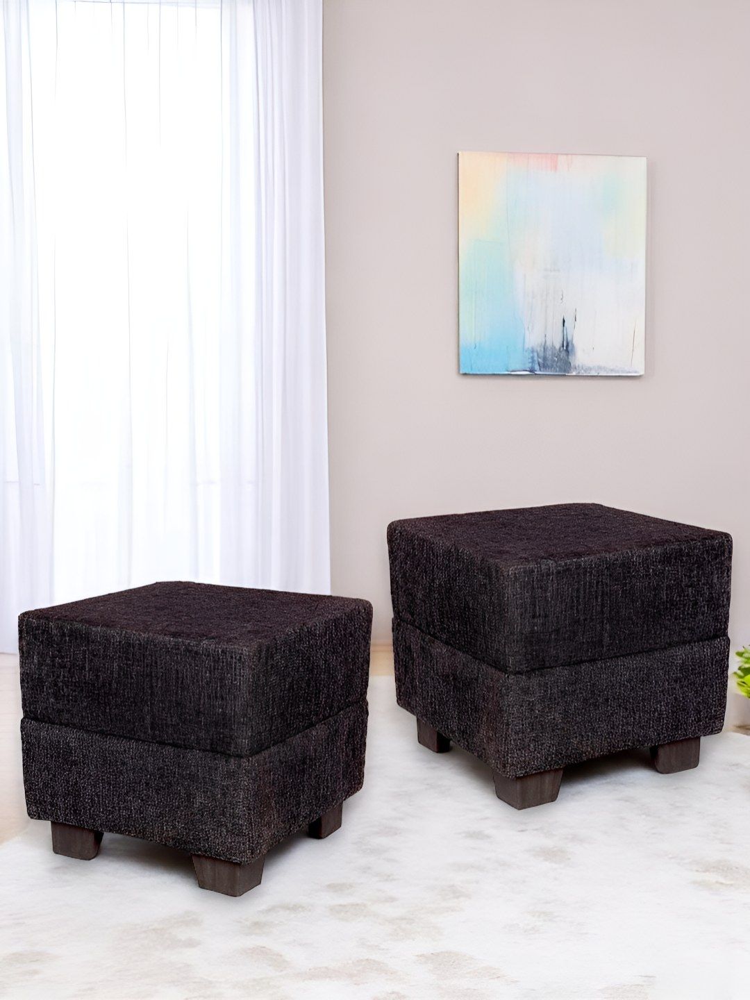 Ikiriya Pack Of 2 Black Wooden Square Ottomans-image-35
