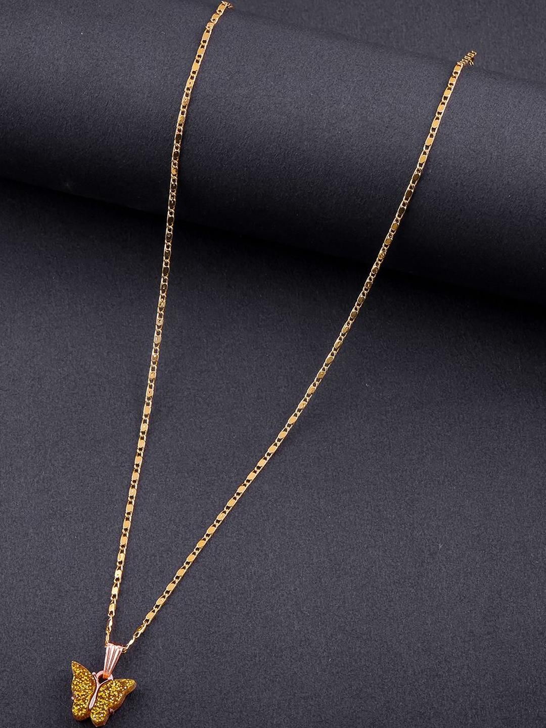 DressBerry Gold Plated Artificial Stone Studded Minimal Chain With Pendant-image-22