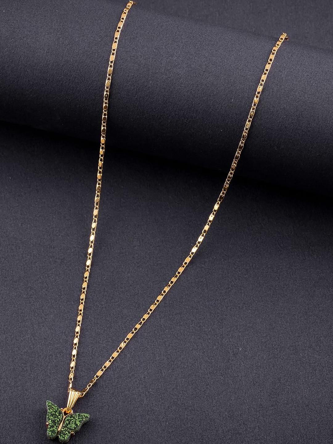 DressBerry Gold-Plated Artificial Stones Studded Minimal Design Chain & Butterfly Pendant-picture-34