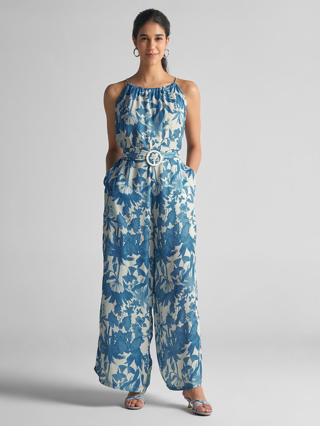 GABLOR Women Floral Printed Waist Tie-Up Sleeveless Jumpsuit