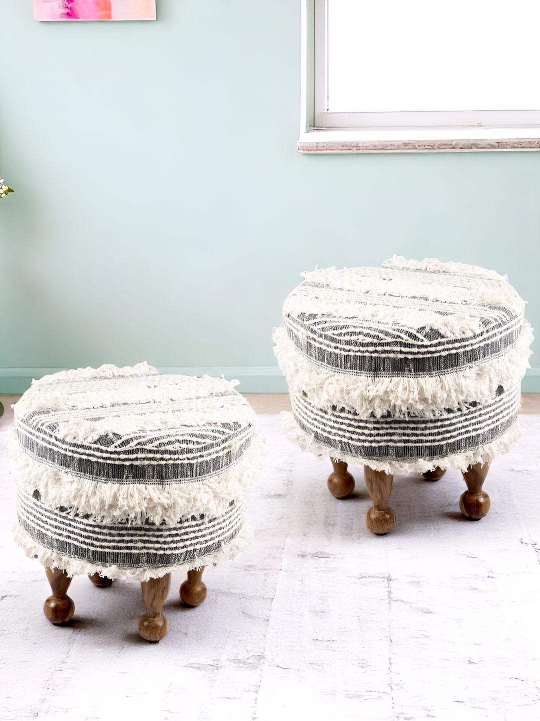 Ikiriya Pack Of 2 Grey Self-Designed Wooden Ottomans-picture-40