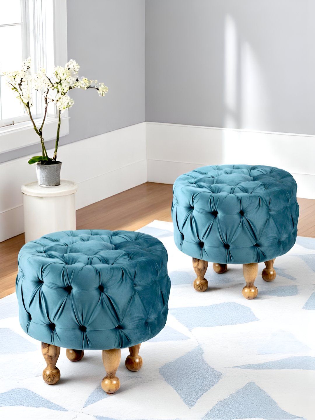 Ikiriya Pack Of 2 Turquoise Sea Tufted Ottomans-picture-41