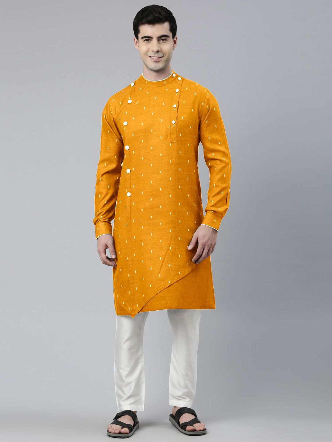 TheEthnic.Co Geometric Woven Design Angrakha Pure Cotton Asymmetrical Kurta-picture-13