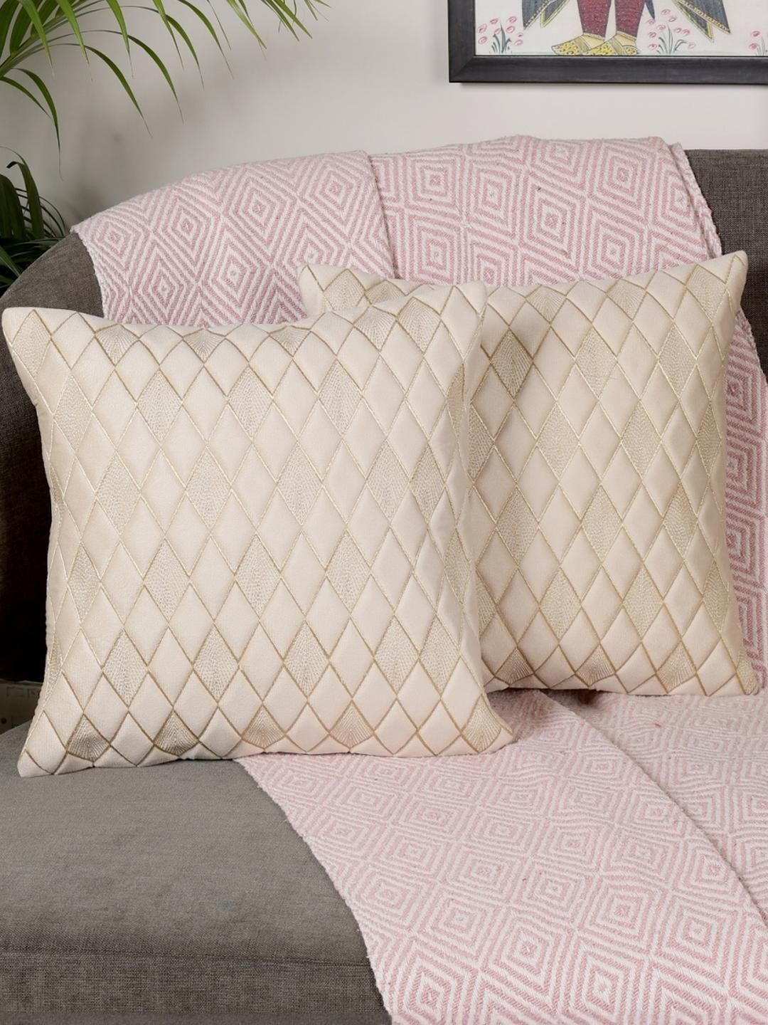 tanlooms Set of 2 Piece Cream Color Premium Velvet Cushion Covers-picture-43