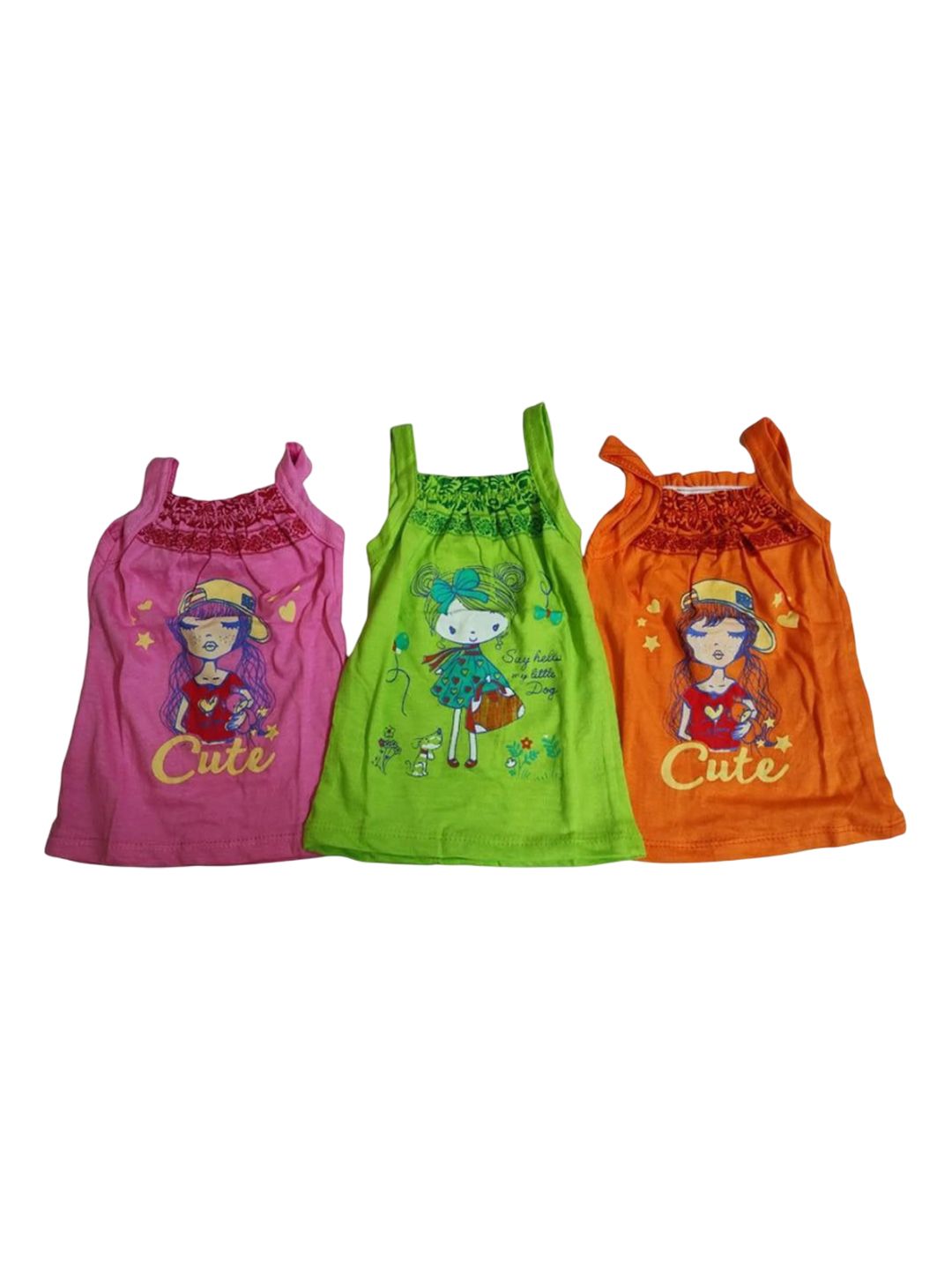 NEW TRINATH HOSIERY Infant Girls Pack Of 3 Printed Cotton Camisoles-picture-17