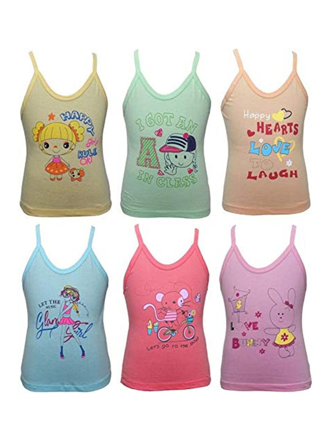 NEW TRINATH HOSIERY Girls Pack Of 6 Printed Cotton Basic Vests SR-10-picture-19