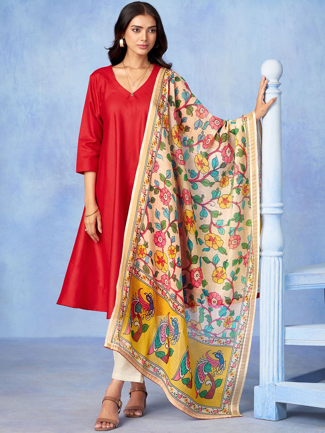 Sangria Women Regular Kurta with Trousers & With Dupatta