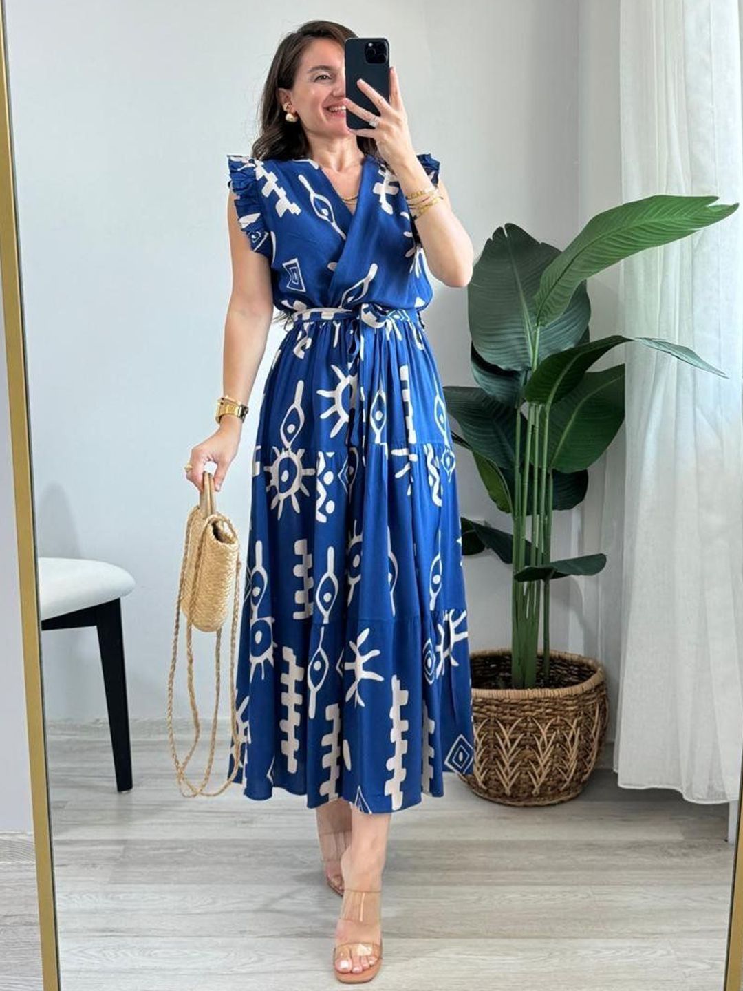PIMU Women Printed V-Neck Tiered Sleeveless Wrap Maxi Dress-picture-28