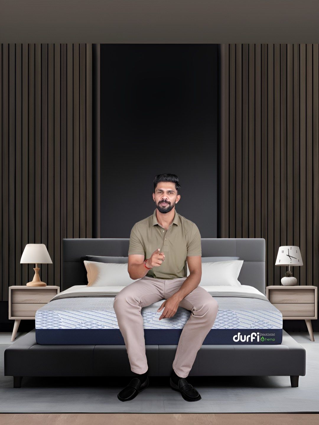 Durfi Grey & Blue Quilted Orthopedic Hempseed Oil Queen Size Mattress-picture-43