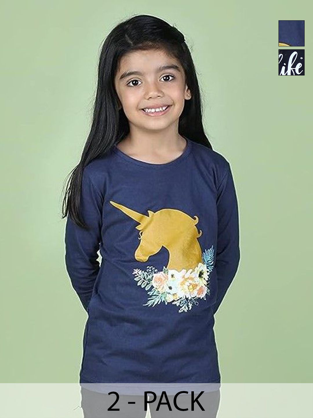 TotzTouch Girls Pack of 2 Floral Printed Round Neck Cotton T-shirts-picture-18