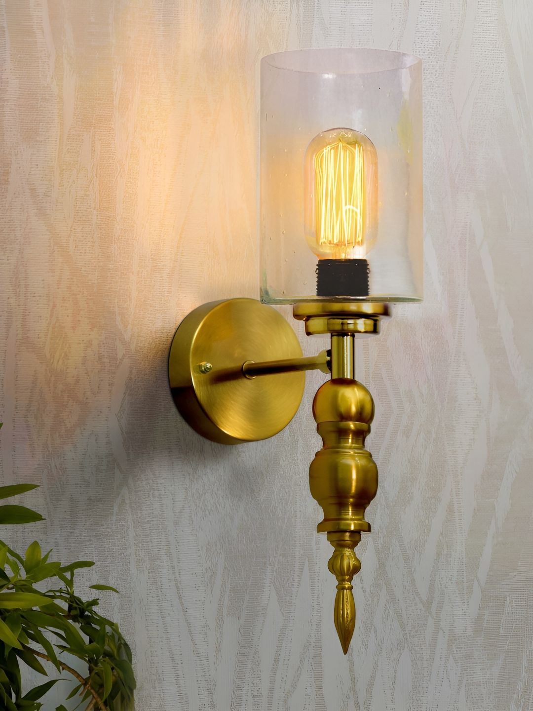 Homesake Gold-Toned & White Metal Cylinder Shaped Wall Lamp-picture-24