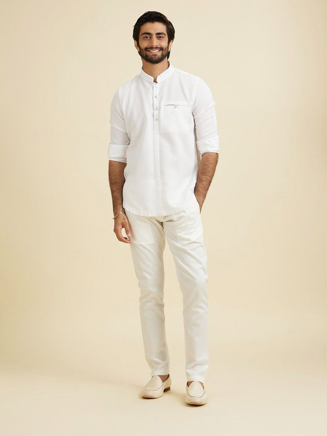 Manyavar Mandarin Collar Cotton Short Kurta-picture-51